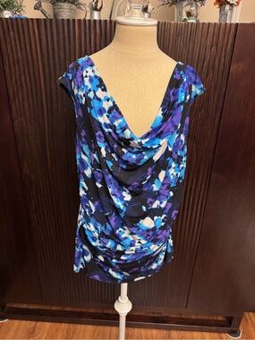 Chaus Blue and Purple Floral Draped Cowl Neck Camisole